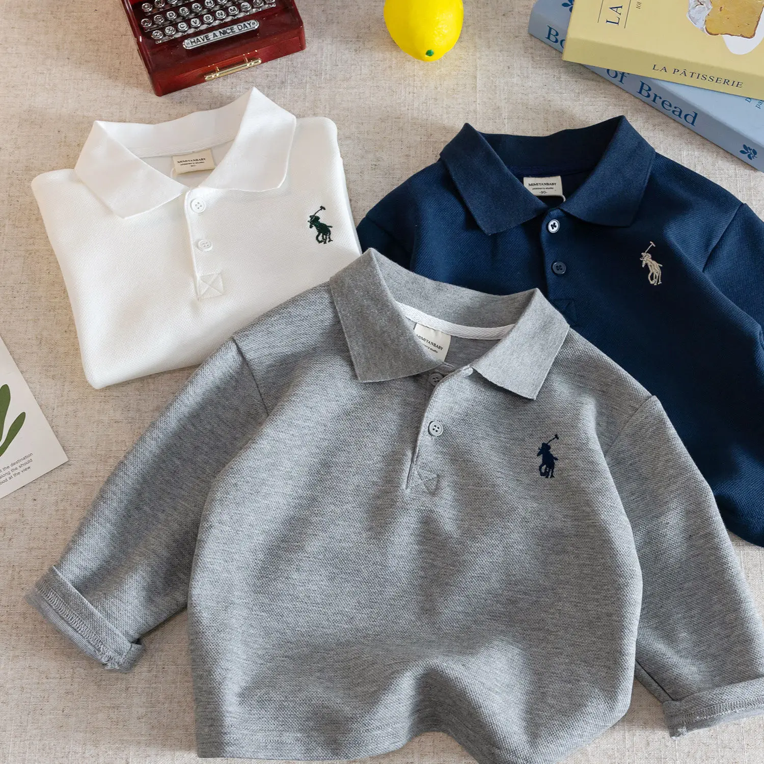 White Polo T-Shirt for Kids Long Sleeve - Image 5