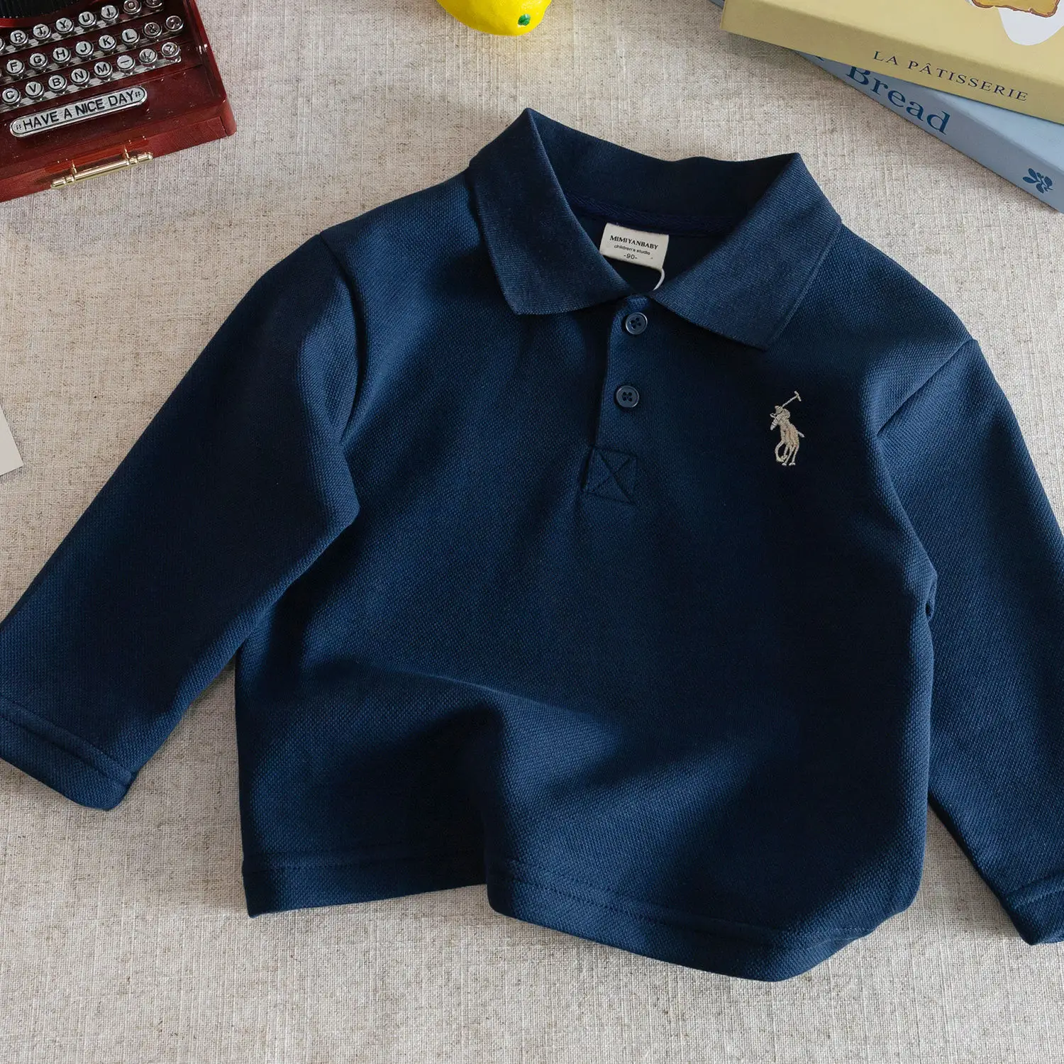 White Polo T-Shirt for Kids Long Sleeve - Image 2