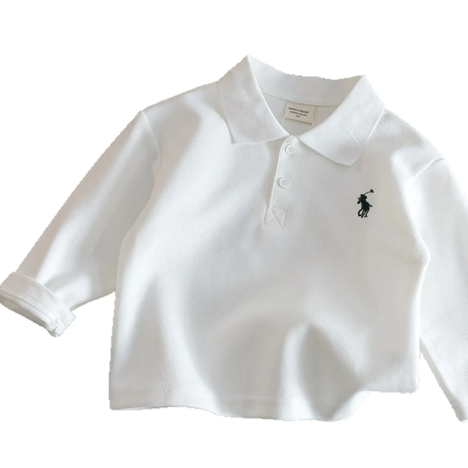 White Polo T-Shirt for Kids Long Sleeve - Image 6