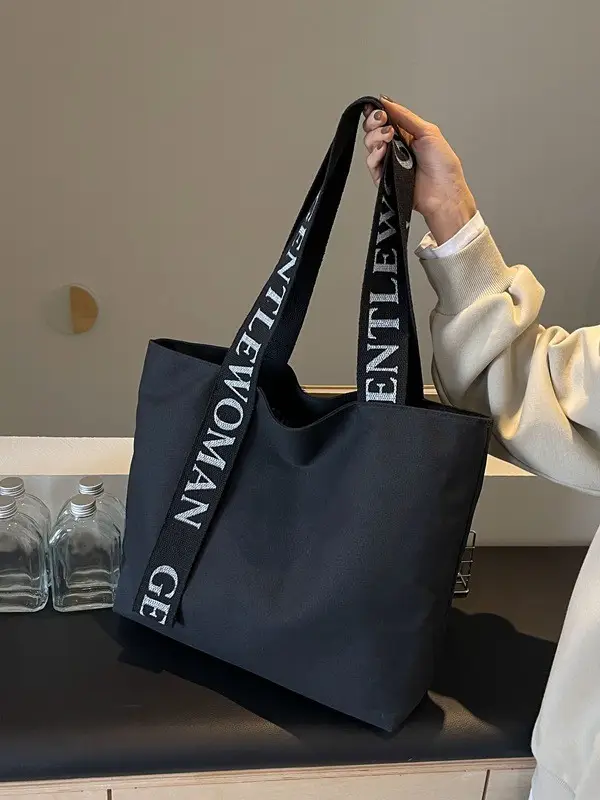Large Capacity Canvas Shoulder Bag with Letter Strap for Women - Image 6