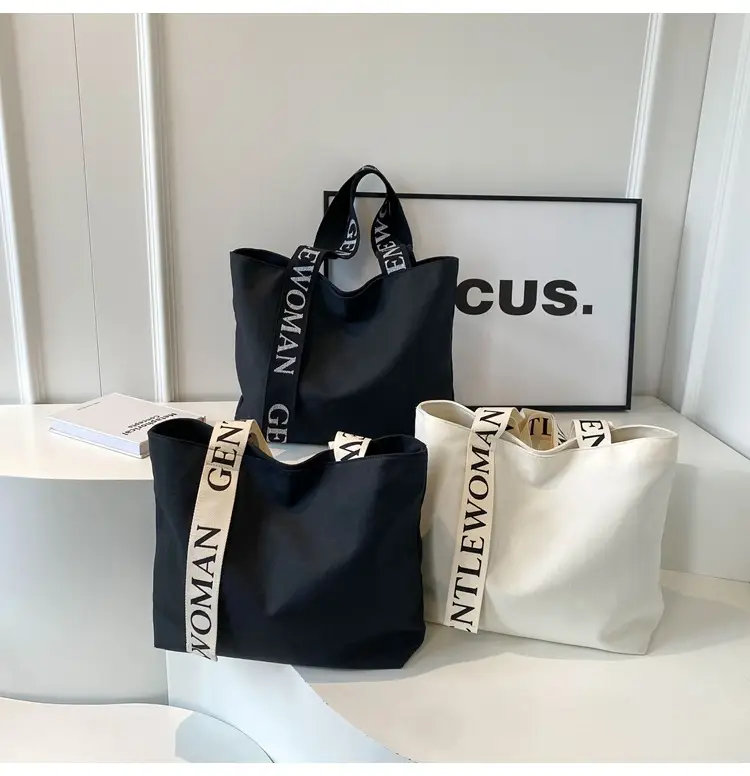 Large Capacity Canvas Shoulder Bag with Letter Strap for Women — feature 10
