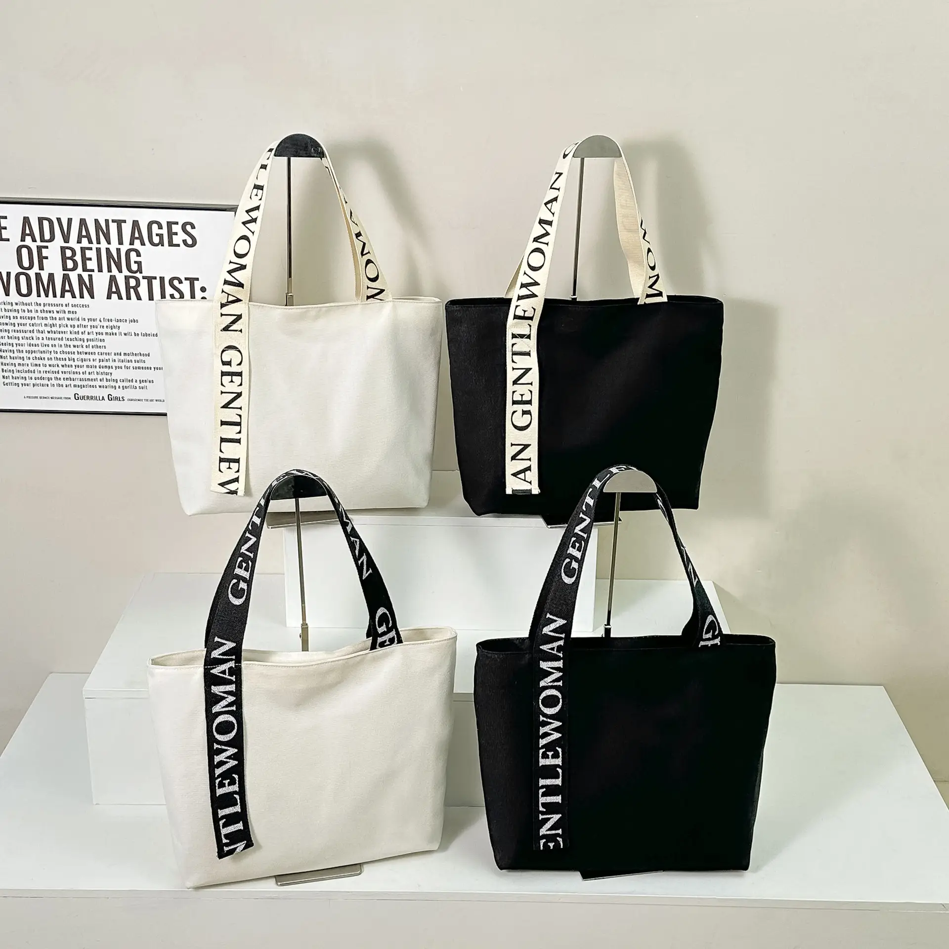 Large Capacity Canvas Shoulder Bag with Letter Strap for Women — feature 11