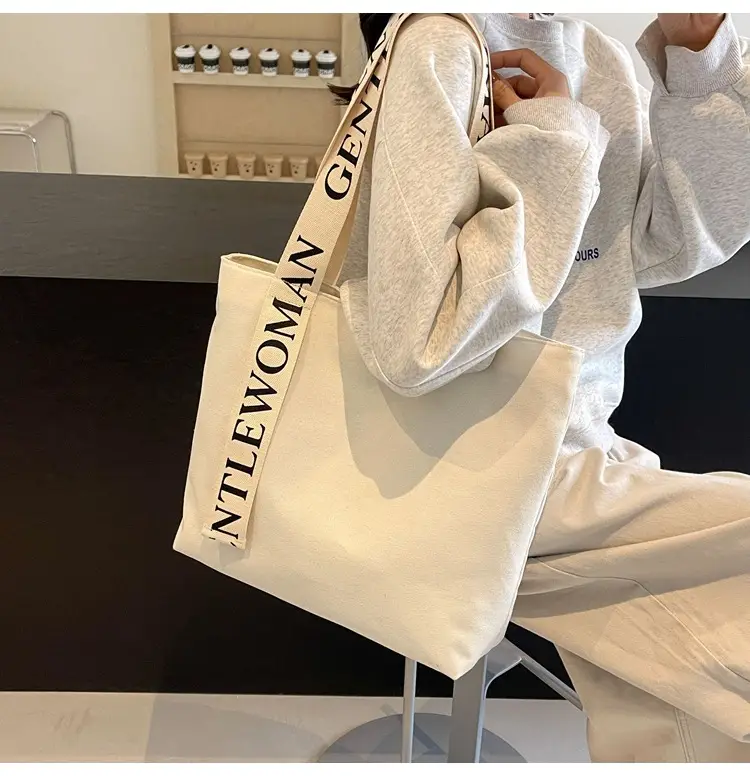 Large Capacity Canvas Shoulder Bag with Letter Strap for Women — feature 16