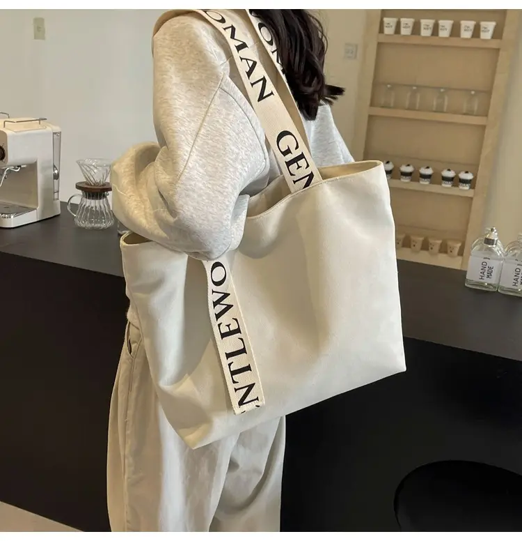 Large Capacity Canvas Shoulder Bag with Letter Strap for Women — feature 17