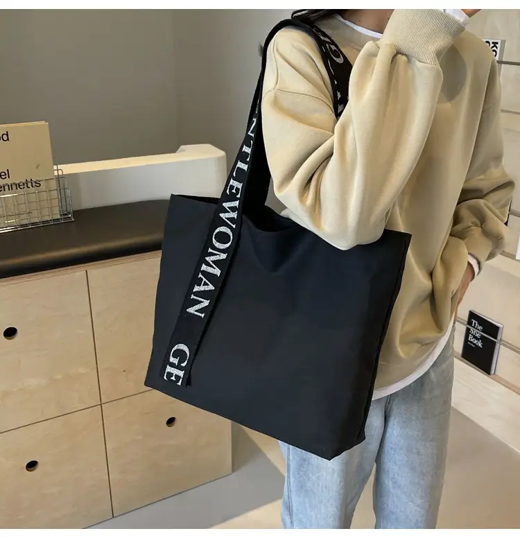 Large Capacity Canvas Shoulder Bag with Letter Strap for Women — feature 18