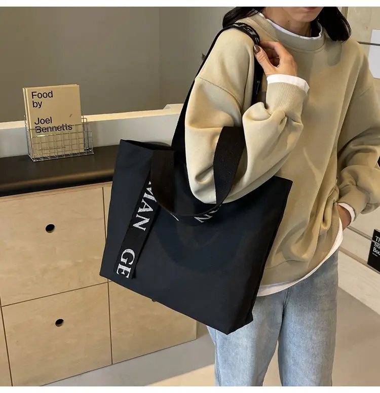Large Capacity Canvas Shoulder Bag with Letter Strap for Women — feature 19
