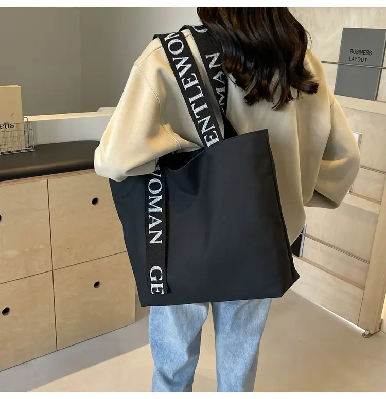Large Capacity Canvas Shoulder Bag with Letter Strap for Women — feature 20