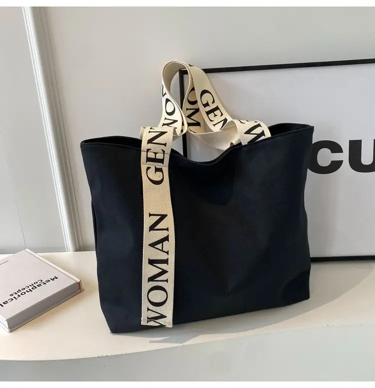 Large Capacity Canvas Shoulder Bag with Letter Strap for Women — feature 21