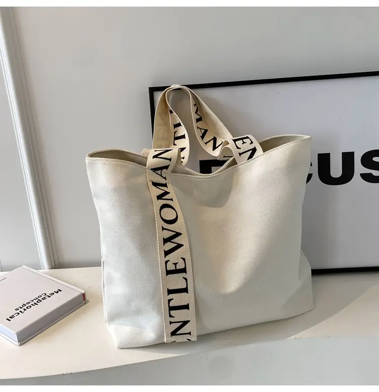 Large Capacity Canvas Shoulder Bag with Letter Strap for Women — feature 22