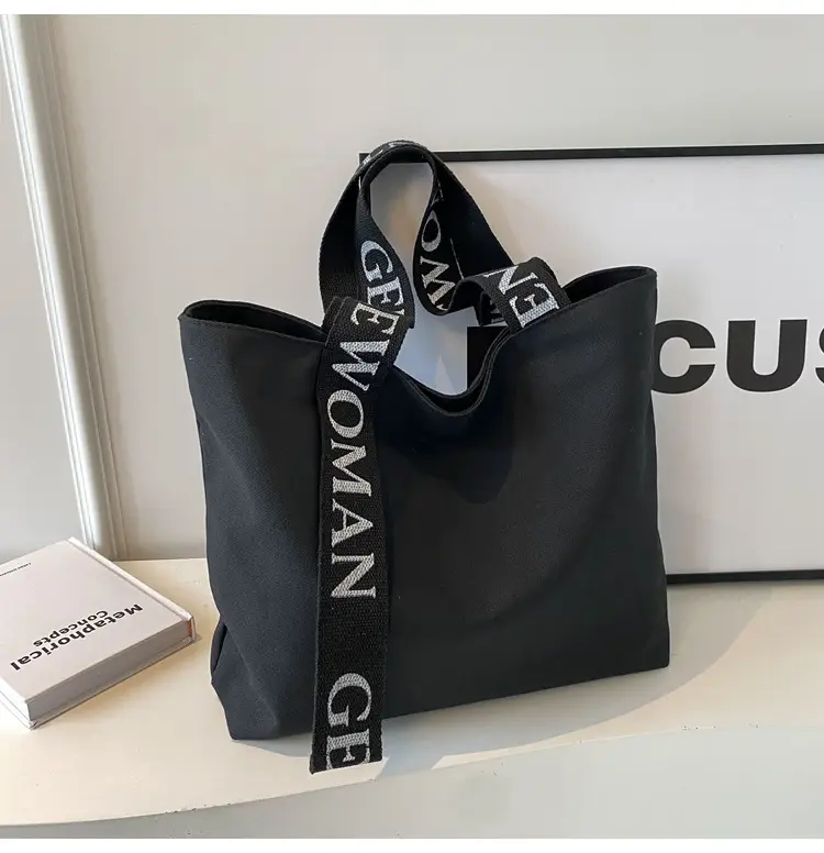 Large Capacity Canvas Shoulder Bag with Letter Strap for Women — feature 23