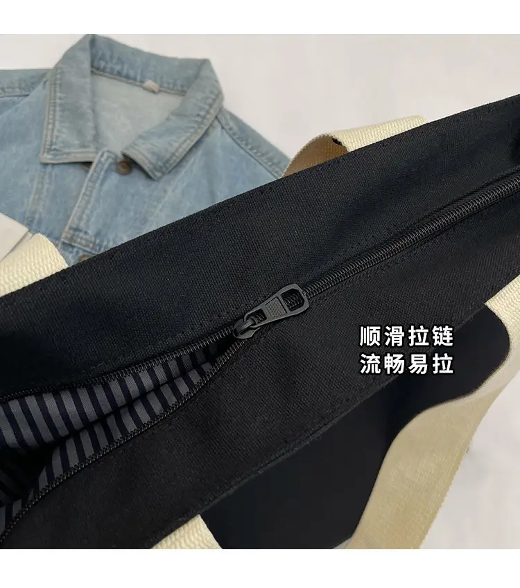 Large Capacity Canvas Shoulder Bag with Letter Strap for Women — feature 4