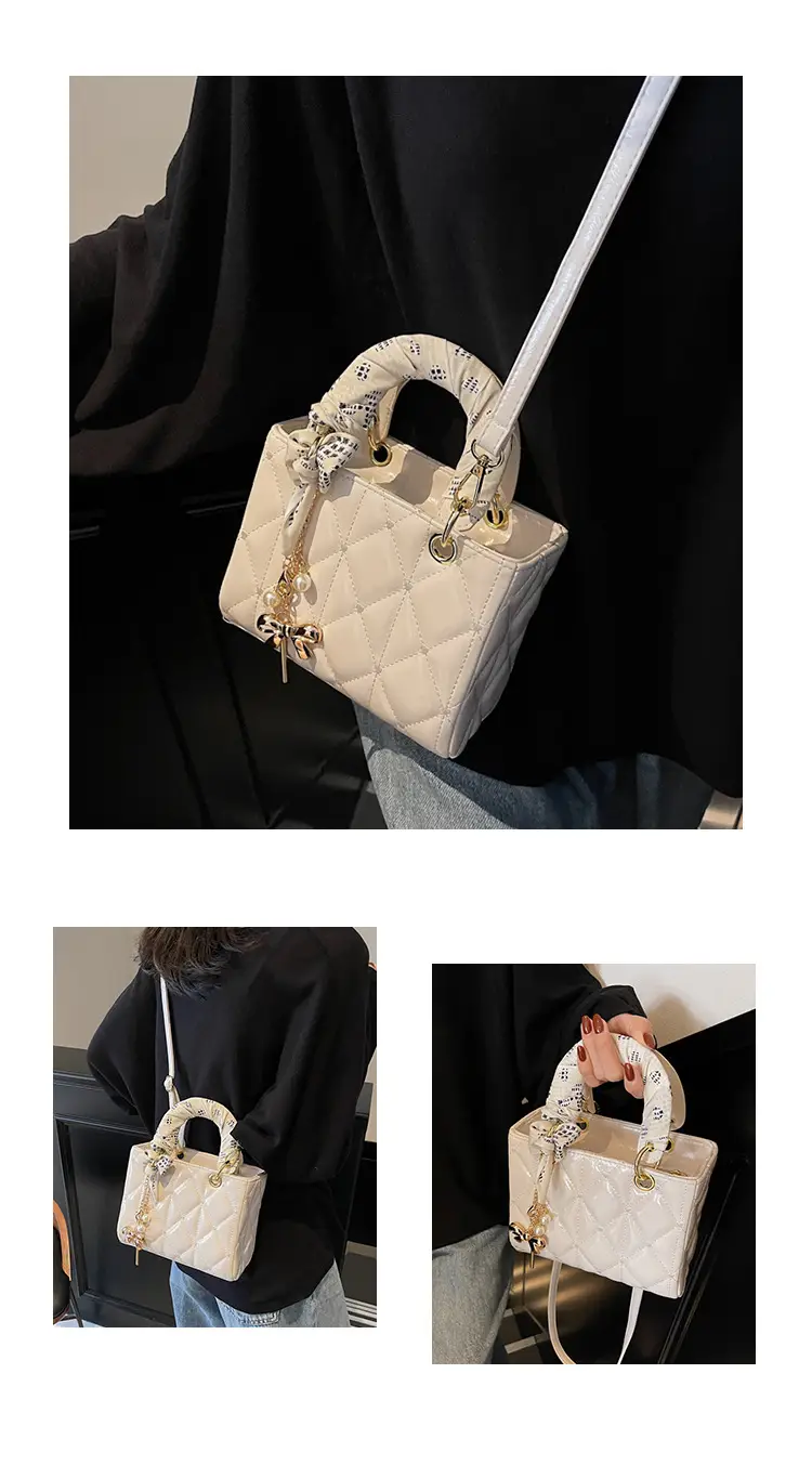 White Quilted Princess Diana Shoulder Bag with Chain — feature 12