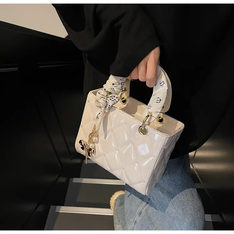 White Quilted Princess Diana Shoulder Bag with Chain — feature 18
