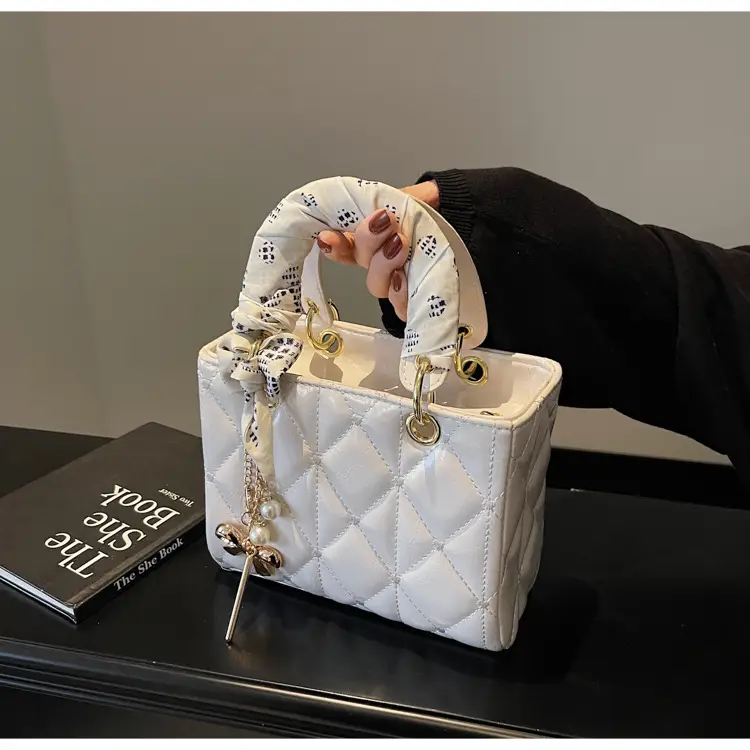 White Quilted Princess Diana Shoulder Bag with Chain — feature 19