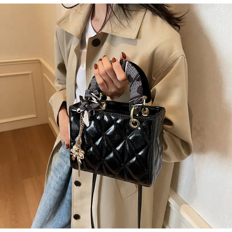 White Quilted Princess Diana Shoulder Bag with Chain — feature 25