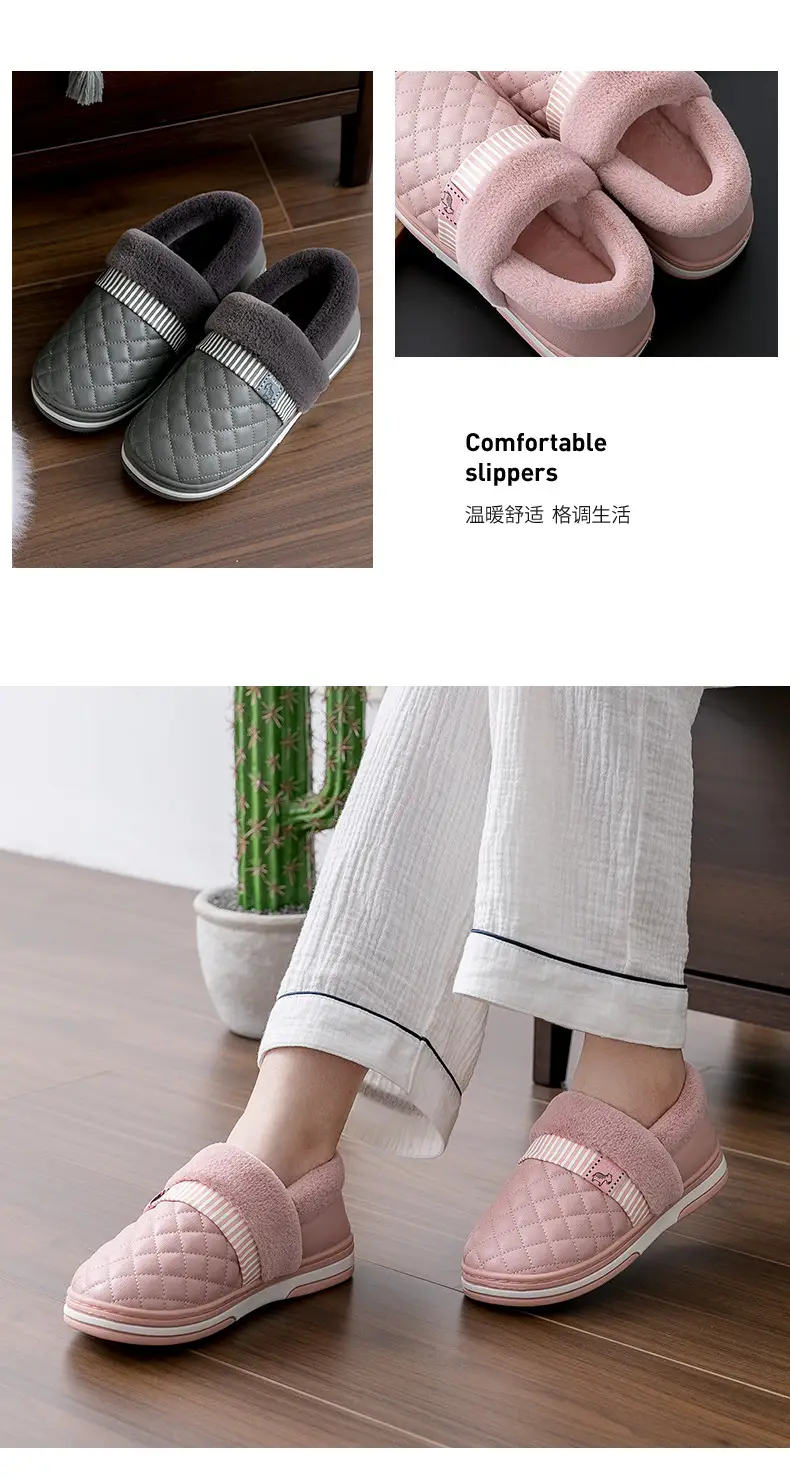 Clearance Waterproof Cotton Slippers for Women, Autumn and Winter Indoor Non-Slip Plush Warm Thick-Soled Fuzzy Cotton Shoes for Elderly — feature 12