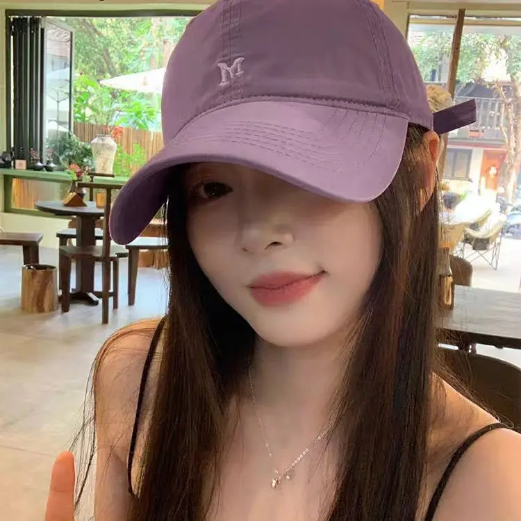 White Korean Letter Embroidered Baseball Cap for Women