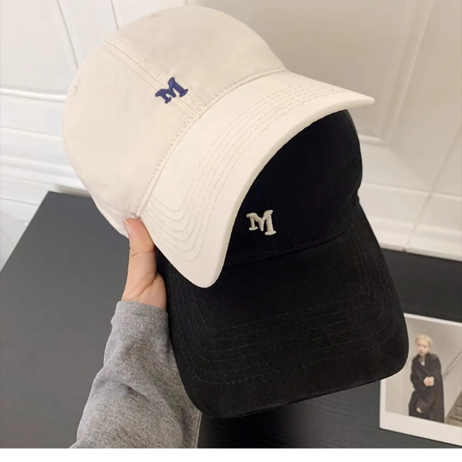 White Korean Letter Embroidered Baseball Cap for Women — feature 9