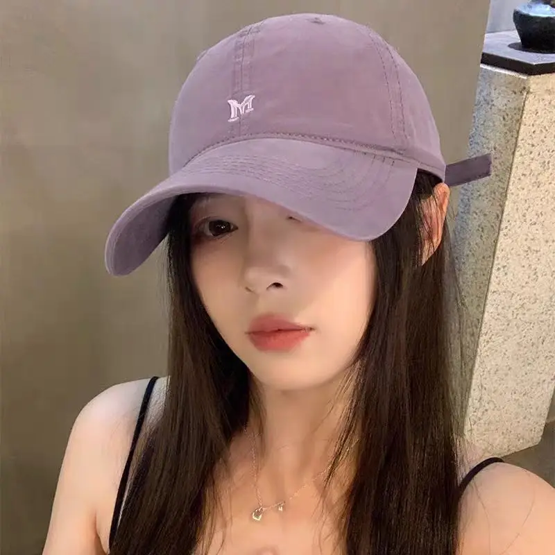 White Korean Letter Embroidered Baseball Cap for Women