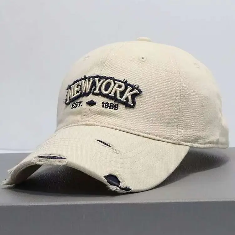 Vintage Grey Denim Baseball Cap with "NEW YORK" Embroidery