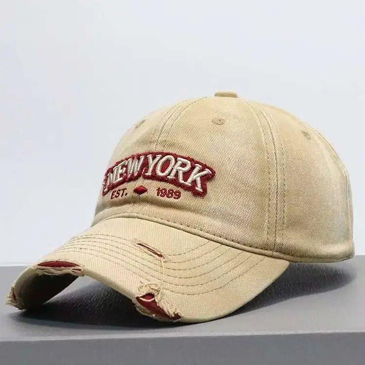 Vintage Grey Denim Baseball Cap with "NEW YORK" Embroidery