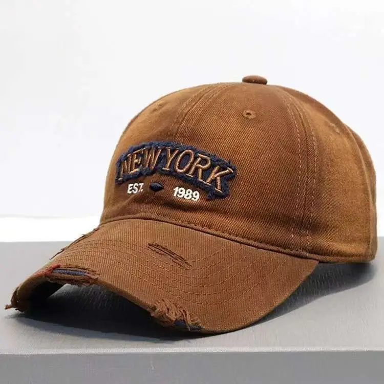 Vintage Grey Denim Baseball Cap with "NEW YORK" Embroidery