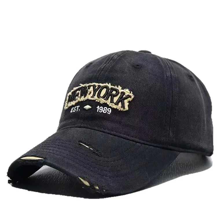 Vintage Grey Denim Baseball Cap with "NEW YORK" Embroidery