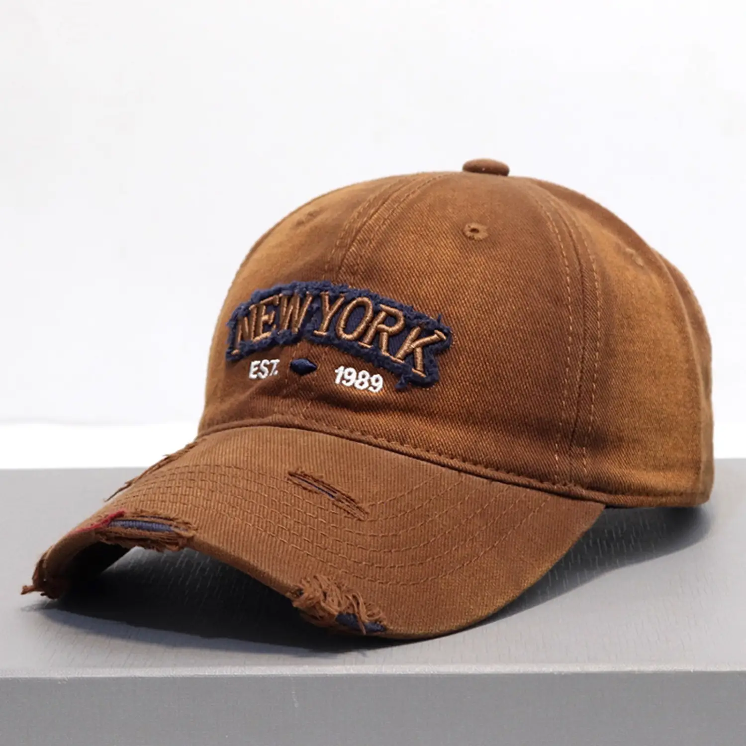 Vintage Grey Denim Baseball Cap with "NEW YORK" Embroidery — feature 2