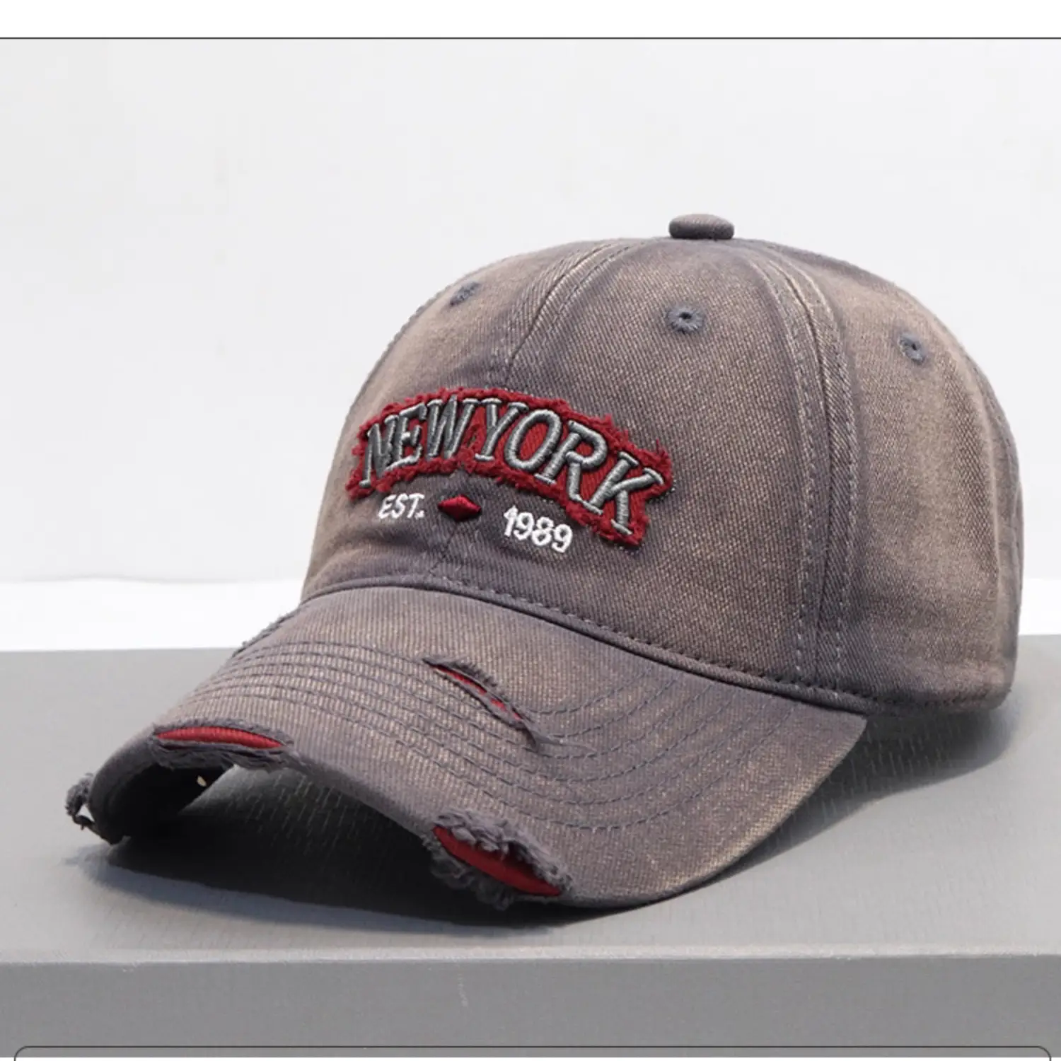 Vintage Grey Denim Baseball Cap with "NEW YORK" Embroidery — feature 3