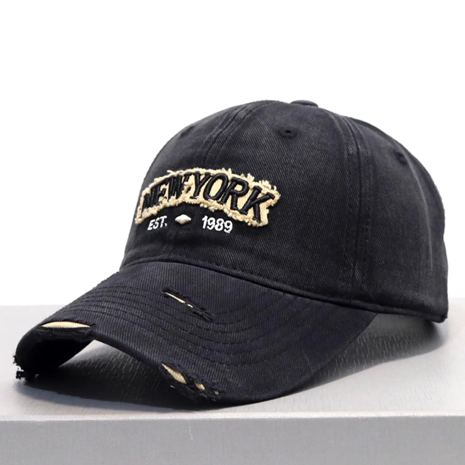 Vintage Grey Denim Baseball Cap with "NEW YORK" Embroidery — feature 4