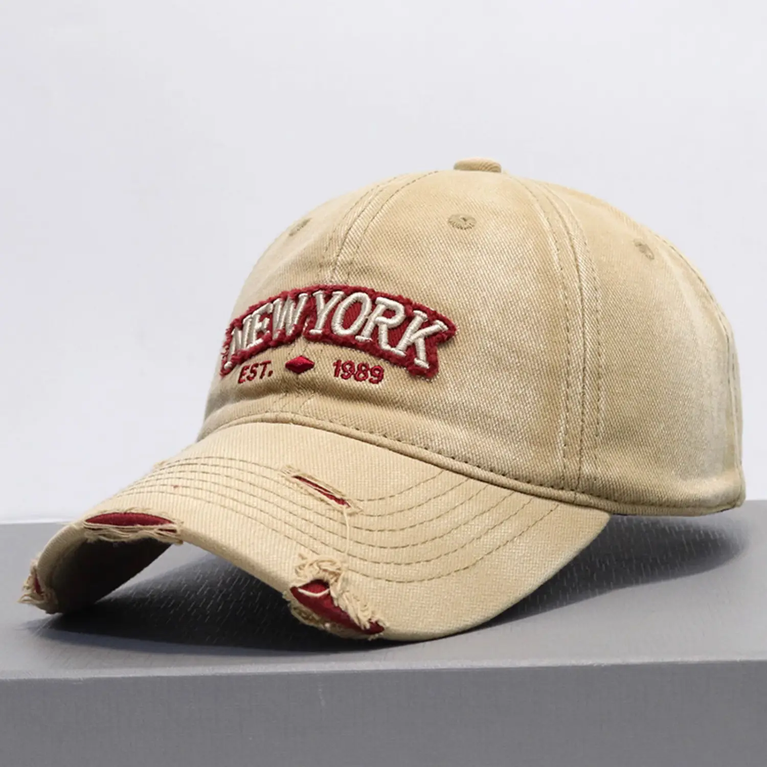 Vintage Grey Denim Baseball Cap with "NEW YORK" Embroidery — feature 5