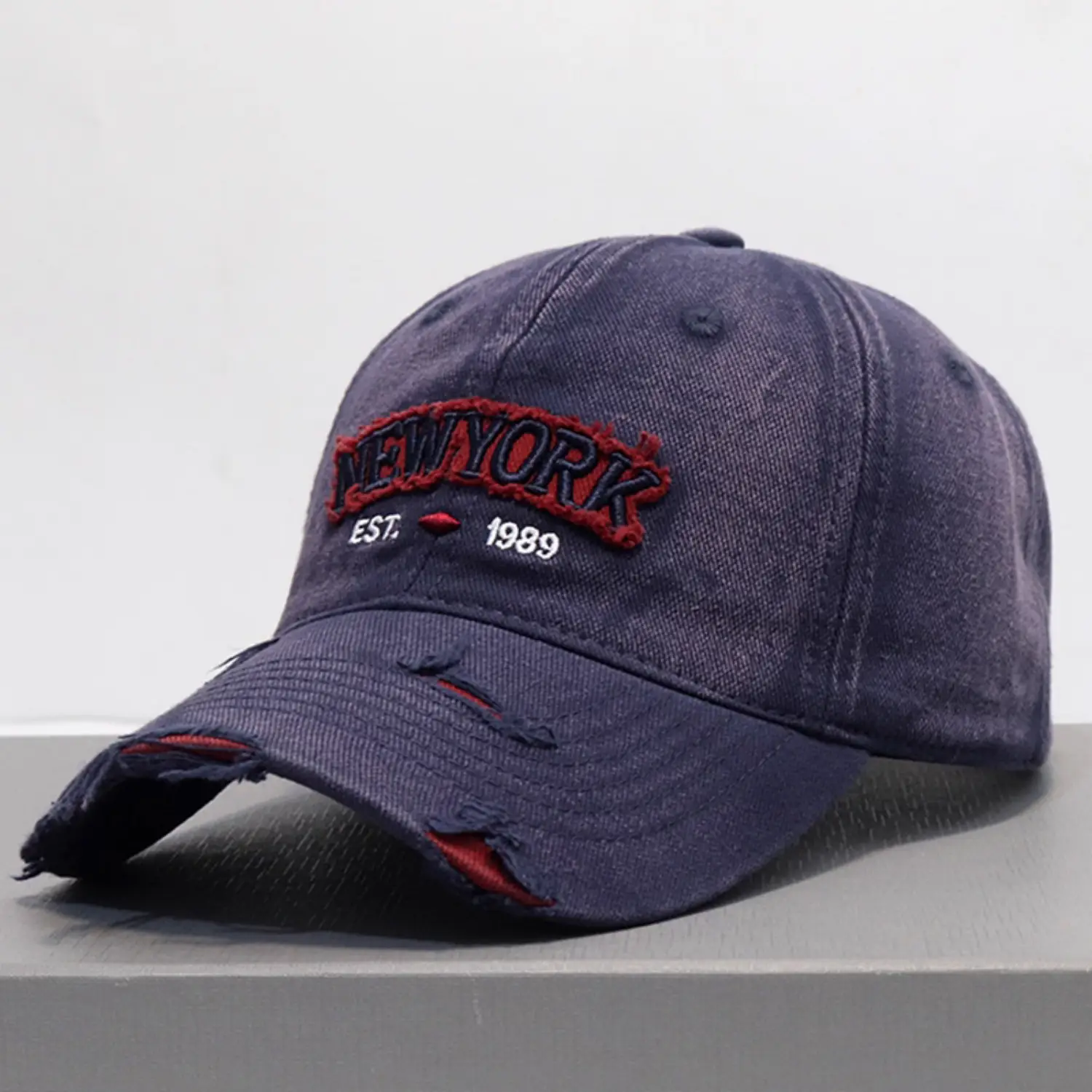 Vintage Grey Denim Baseball Cap with "NEW YORK" Embroidery — feature 6