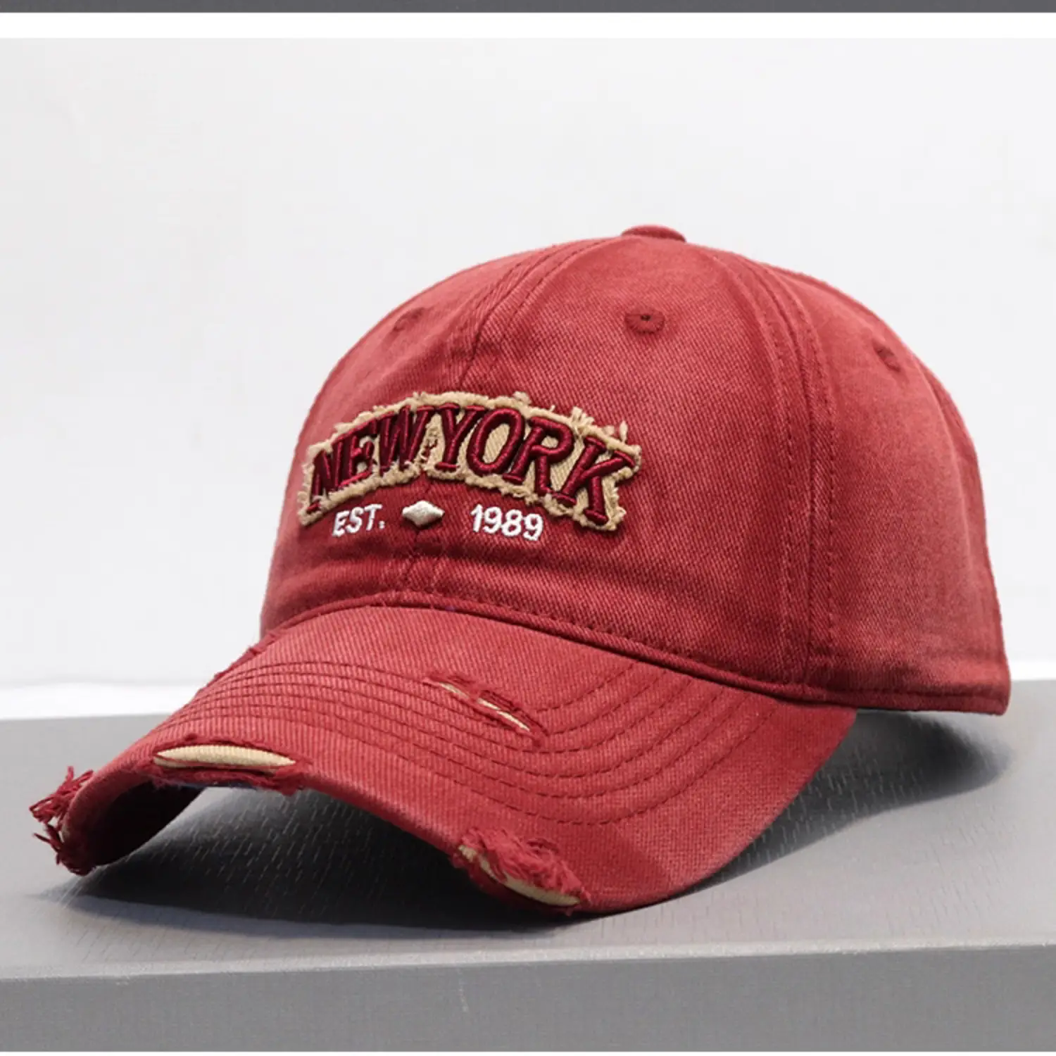Vintage Grey Denim Baseball Cap with "NEW YORK" Embroidery — feature 7