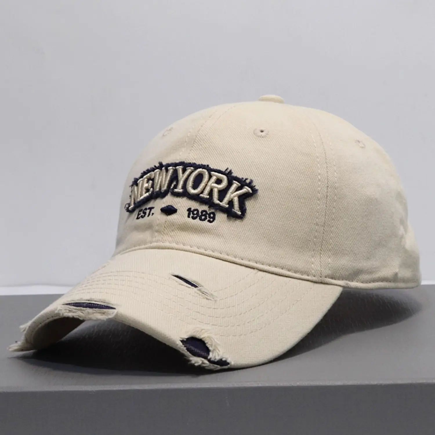 Vintage Grey Denim Baseball Cap with "NEW YORK" Embroidery — feature 8