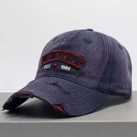 Vintage Grey Denim Baseball Cap with "NEW YORK" Embroidery