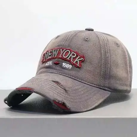 Vintage Grey Denim Baseball Cap with "NEW YORK" Embroidery