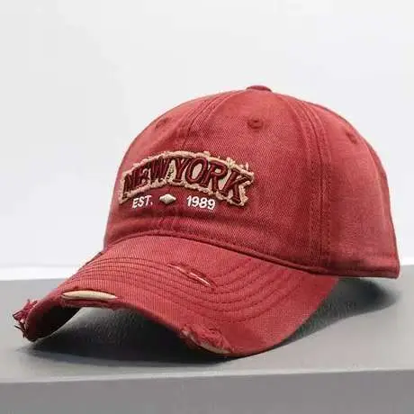 Vintage Grey Denim Baseball Cap with "NEW YORK" Embroidery