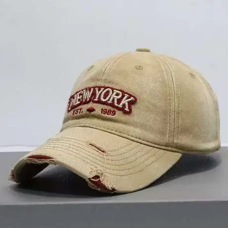 Vintage Grey Denim Baseball Cap with "NEW YORK" Embroidery