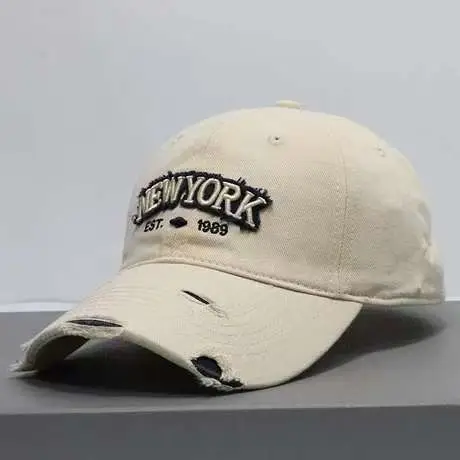 Vintage Grey Denim Baseball Cap with "NEW YORK" Embroidery