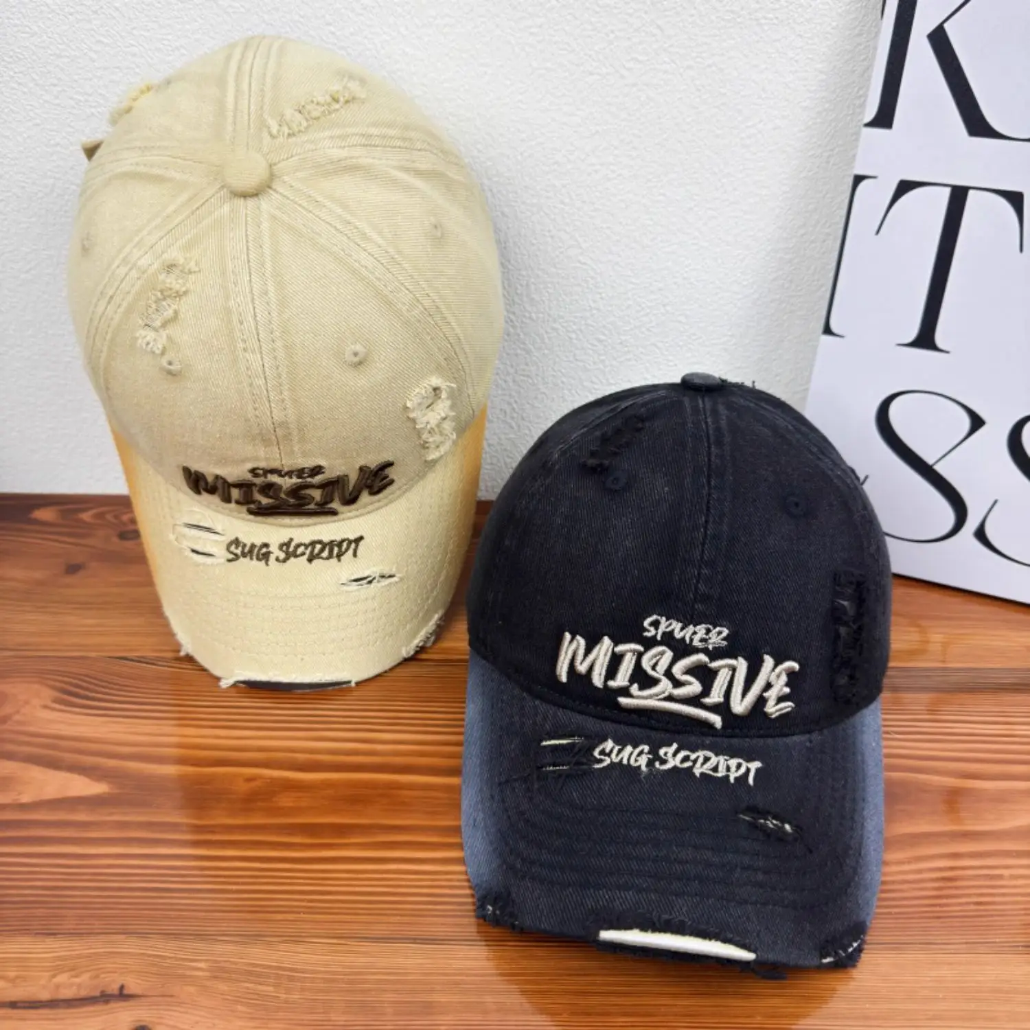 Women Distressed Missive Baseball Cap Purple Brown — feature 5