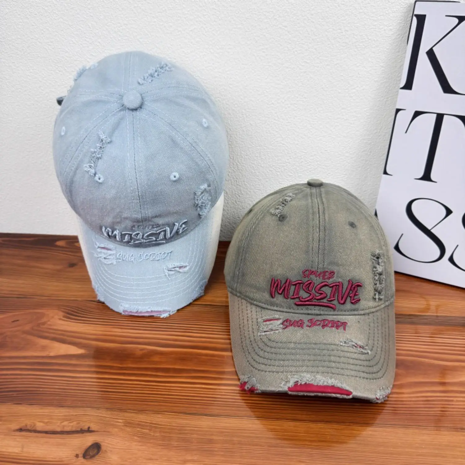 Women Distressed Missive Baseball Cap Purple Brown — feature 6
