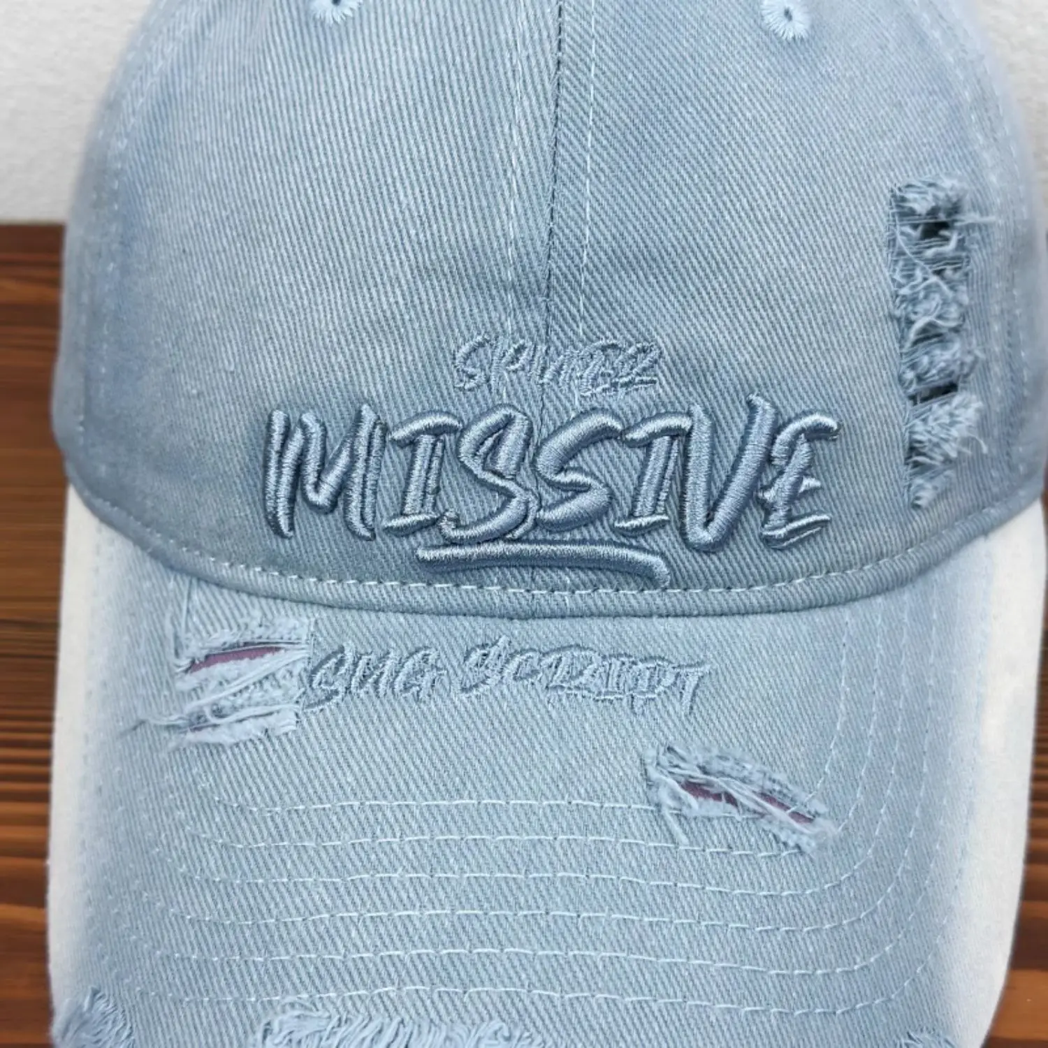 Women Distressed Missive Baseball Cap Purple Brown — feature 9