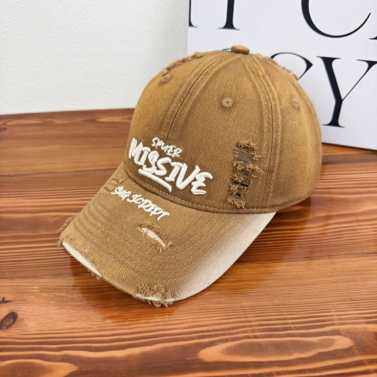 Women Distressed Missive Baseball Cap Purple Brown - Image 2