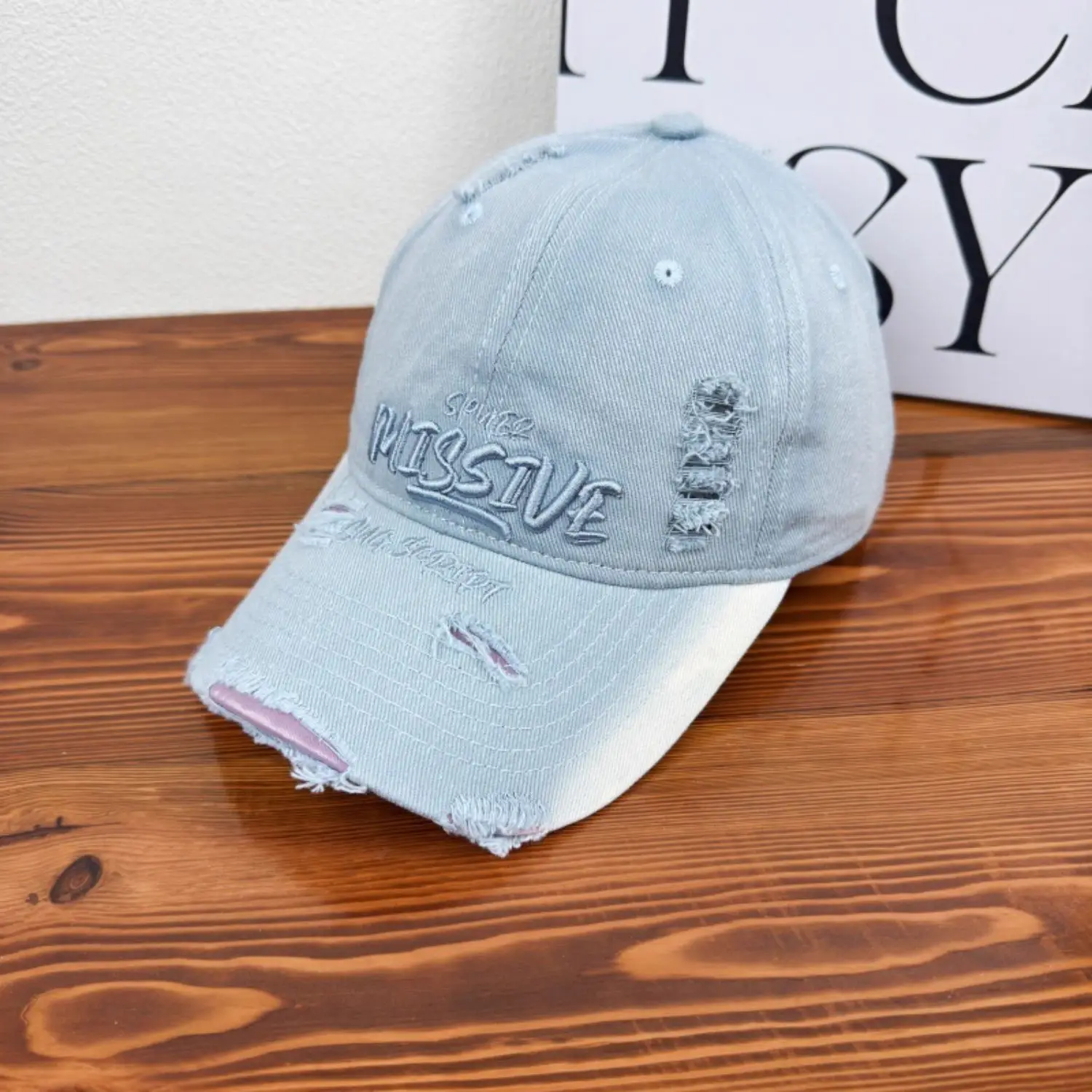Women Distressed Missive Baseball Cap Purple Brown - Image 3