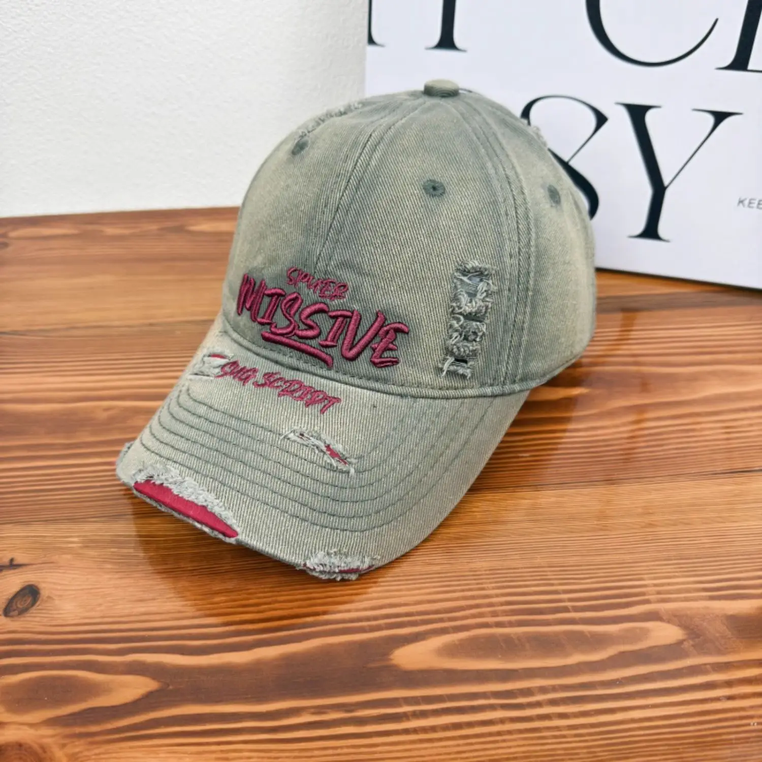 Women Distressed Missive Baseball Cap Purple Brown - Image 4