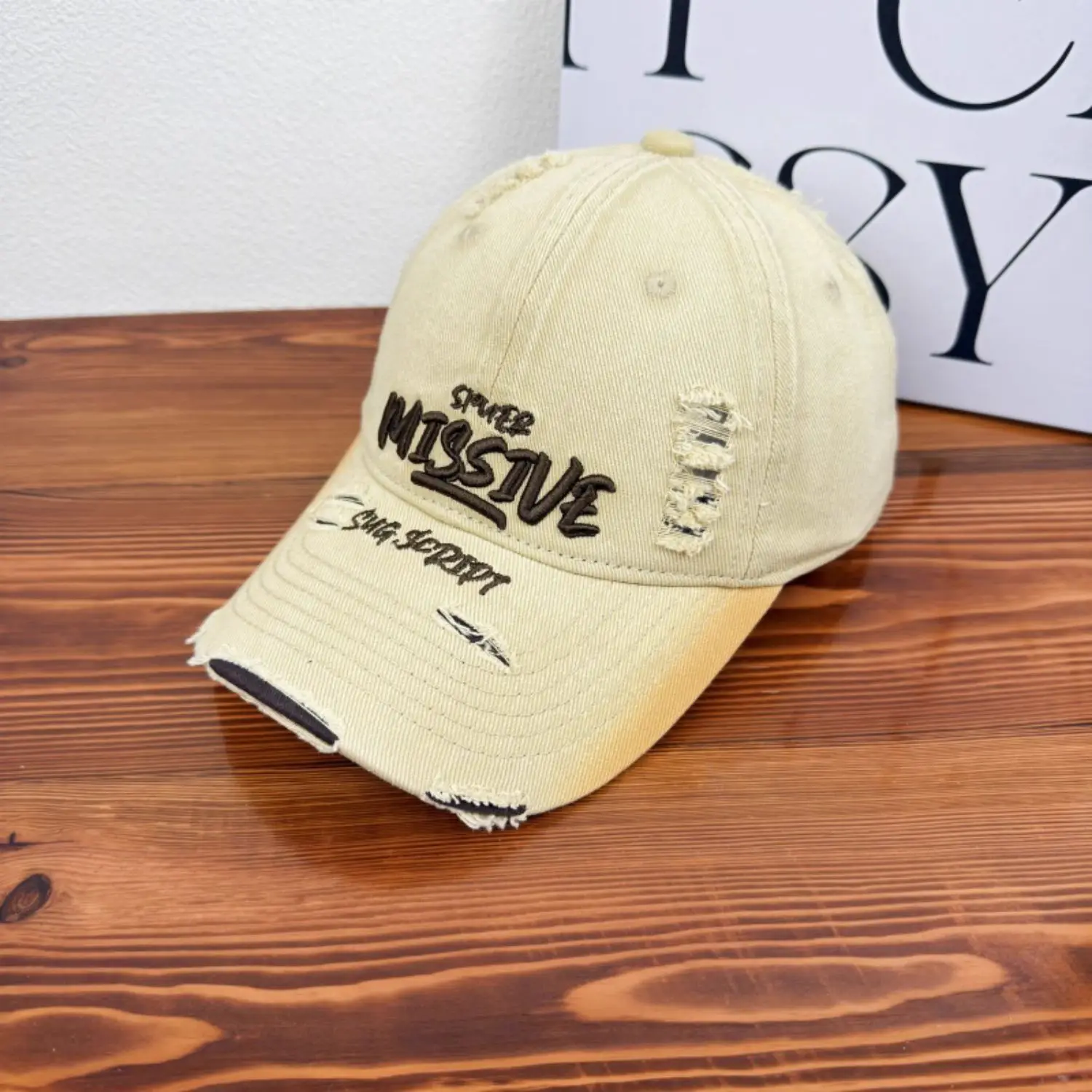 Women Distressed Missive Baseball Cap Purple Brown - Image 6