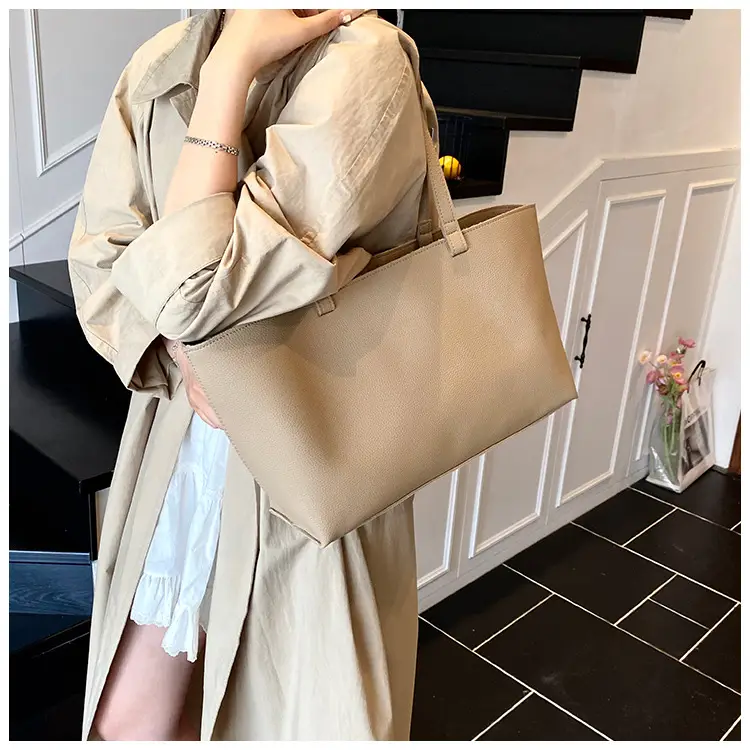 Women's Large Capacity Cream Leather Tote Bag — feature 20