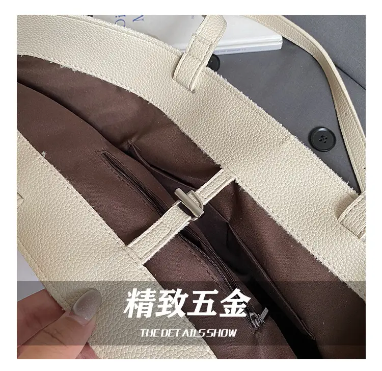 Women's Large Capacity Cream Leather Tote Bag — feature 6