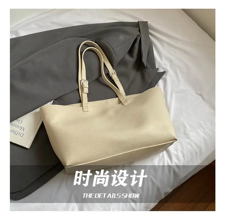Women's Large Capacity Cream Leather Tote Bag — feature 7
