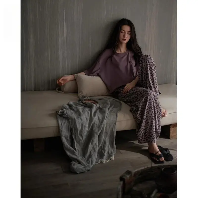 Pajamas for Women, Summer Modal Loose-Fitting Korean Style Solid Color High-End Wearable Summer Home Wear Set Casual Style — feature 4